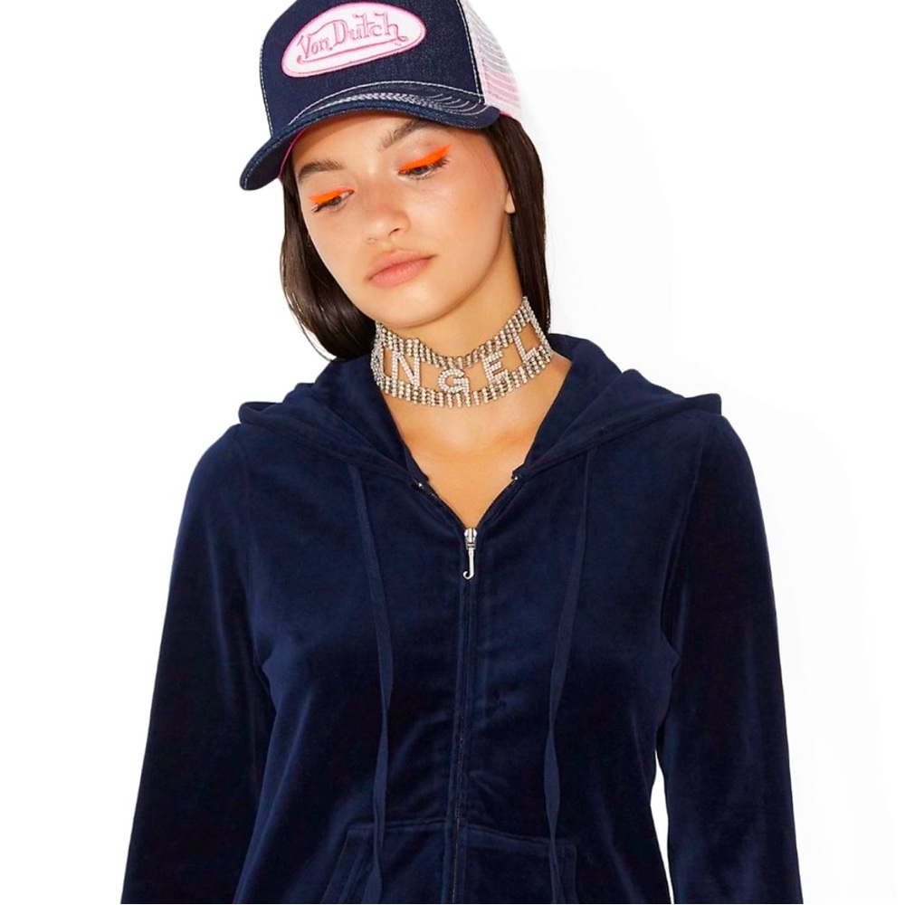 JUICY COUTURE REGAL BLUE VELOUR HOODIE/ZIP-UP, LARGE